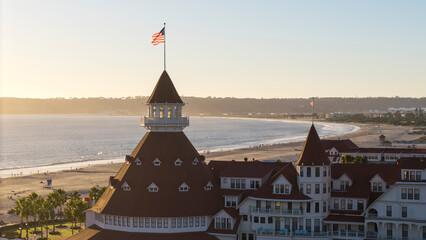 Hotel Del Coronado in San Diego, aerial drone shot 
