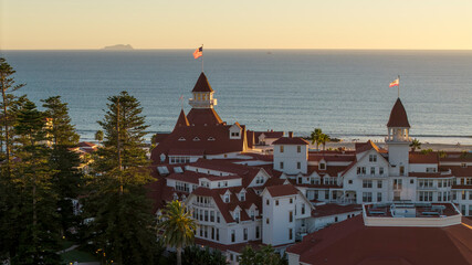 Hotel Del Coronado in San Diego, aerial drone shot 