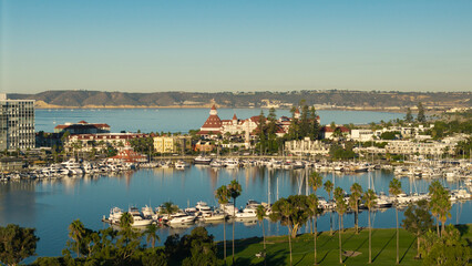 Hotel Del Coronado in San Diego, aerial drone shot 