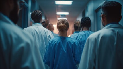Healthcare Professionals Walking in a Hospital Corridor Together