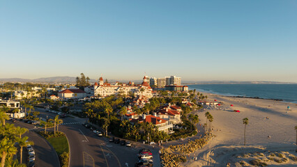 Hotel Del Coronado in San Diego, aerial drone shot 