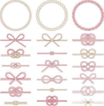 A collection of traditional japanese decorative mizuhiki knots and rope illustrations