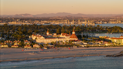 Hotel Del Coronado in San Diego, aerial drone shot 