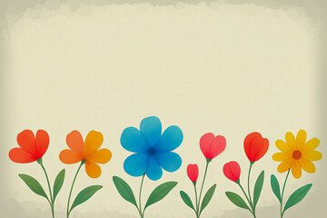 colorful row of flowers on soft beige background