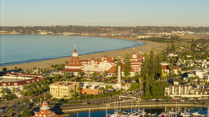 Hotel Del Coronado in San Diego, aerial drone shot 