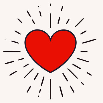 A vibrant red heart radiating energetic lines, symbolizing love, passion, and positive energy in a simple, graphic illustration