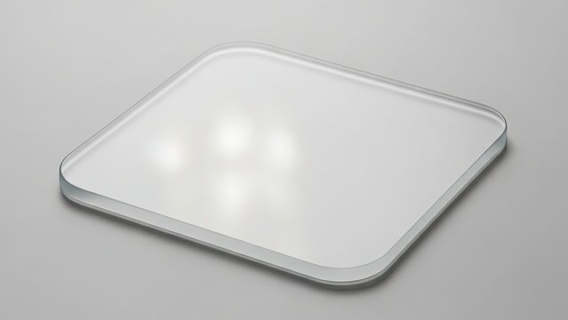 A Clear Square Glass Coaster on a Neutral Gray Background.