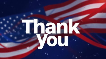 Patriotic thank you message with American flag and starry night sky
