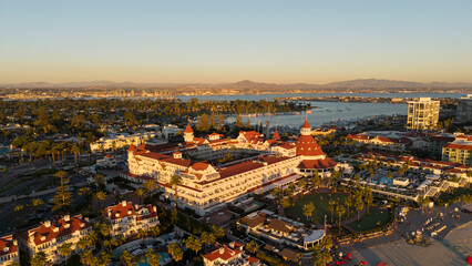 Hotel Del Coronado in San Diego, aerial drone shot 