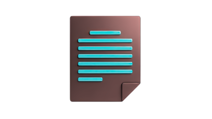 3D Document Icon with Cyan Lines