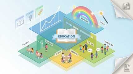 Comprehensive Education Infographic Illustrating Learning, Growth and Collaborative Environments