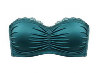 Teal strapless bra with lace trim isolated on transparent background