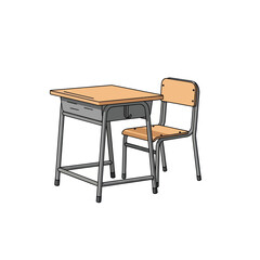 Illustration of a school desk and chair set for students.
