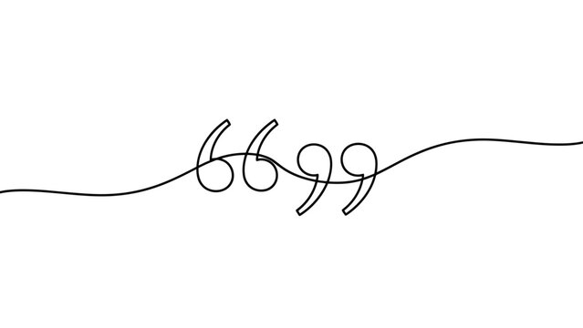 A minimalist, continuous line drawing of quotation marks, symbolizing speech or text.