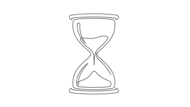 A minimalist line drawing of an hourglass with sand flowing from the top bulb to the bottom bulb.