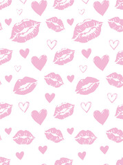Sweet pink lips and hearts romantic pattern design