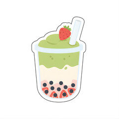 Matcha drinks with boba topping