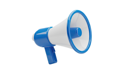 Blue and White Megaphone on transparent background
