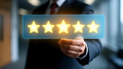 Businessman giving five star rating for excellent service
