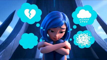 Animated Girl's Emotional Journey: Visualizing Sadness, Confusion, and Stress for Mental Health Awareness and Support