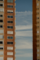 Colorful Beachfront Apartment Towers with Blue Sky, Florida Gulf Coast