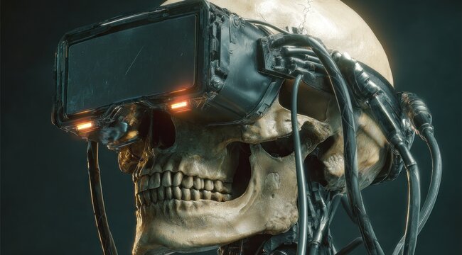 Human skull with vr headset futuristic technology concept 3 d render - Powered by Adobe