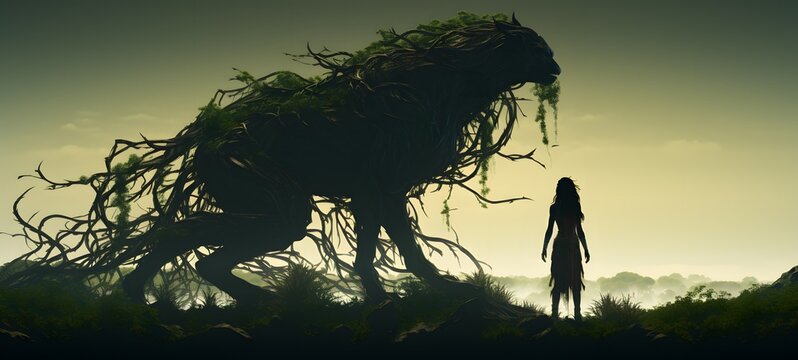 silhouette of lycan dryad ,generative AI
