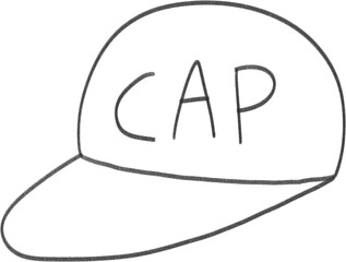 Hand Drawn Baseball Cap Icon, Fashion Hat Sketch Isolated on Transparent Background
