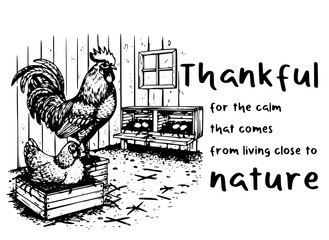 Thankful for the Calm Living Close to Nature Rooster and Hen Illustration