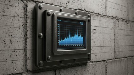 Industrial Monitor Displaying Data Graph on Concrete Wall.