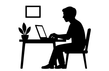 Black and White Work From Home Silhouette Vector