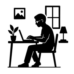 Black and White Work From Home Silhouette Vector