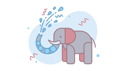Fototapeta premium Cartoon elephant spraying water from its trunk playful illustration.