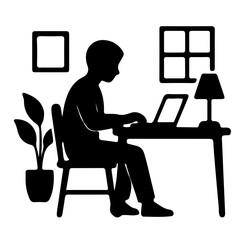 Black and White Work From Home Silhouette Vector