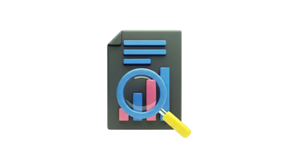 3D Icon of Magnifying Glass Over Financial Report