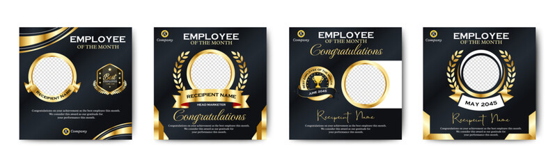 Black Professional Employee Of The Month square banner template. Employee appreciation banner template design. Corporate social media banner, flyer, card. vector