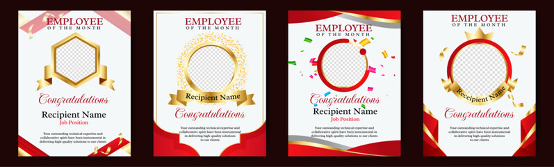 Red Professional Employee Of The Month square banner template. Employee appreciation banner template design. Corporate social media banner, flyer, card. vector