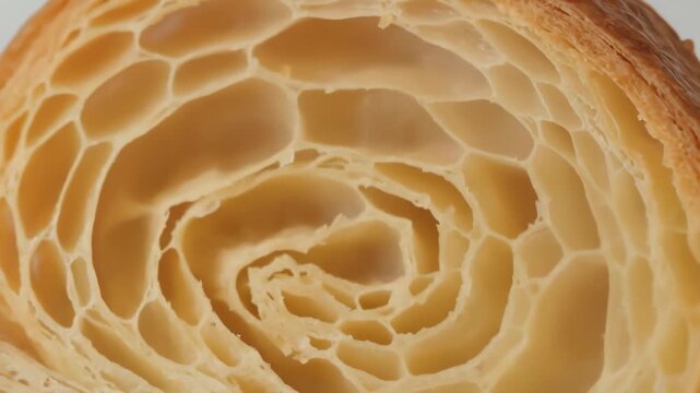 Rotating Close Up of the Layers Inside a Fresh Baked Croissant