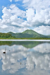 Tranquil Mountain Scenery with Water Reflection in Ban Kha District, Ratchaburi Province