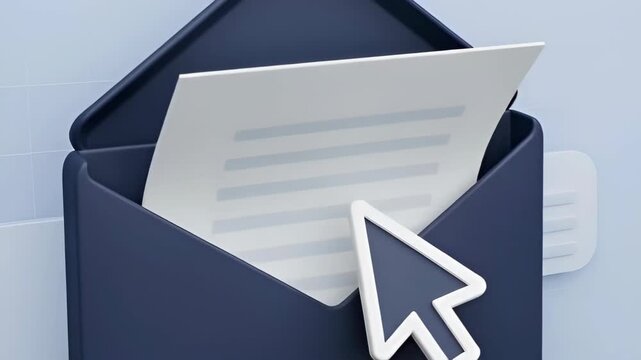 Email communication with cursor clicking on envelope