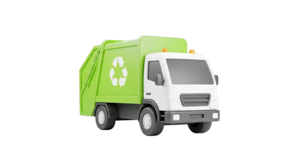3D Rendering of a Green and White Garbage Truck with Recycle Symbol