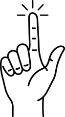 Obraz premium Black outline of a hand with index finger pointing upwards and radiating lines