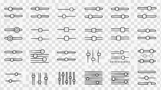 Set of Hand Drawn Audio Mixer Sliders and Knobs Icons.