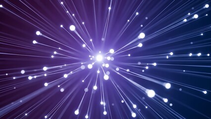 Explosion of Light Particles Representing Energy and Data Flow Against a Purple and Blue Gradient Backdrop