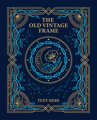 Mystical Blue and Gold Celestial Moon Vintage Frame