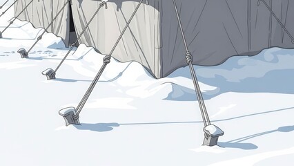 Row of Military Tents Set Up in Snowy Landscape.