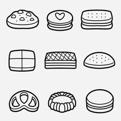 set of biscuit with outline style good for icon, symbol, element design, coloring book, etc