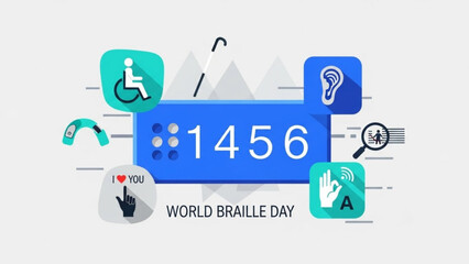 Celebrating World Braille Day with accessibility symbols and icons