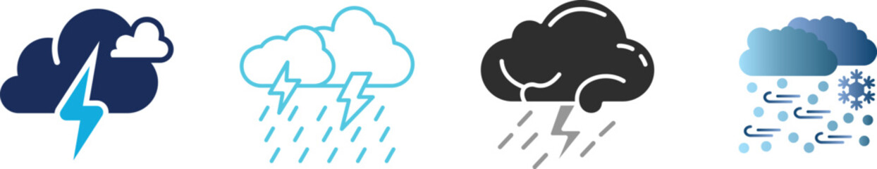Fototapeta premium Strom Weather Icon set. Weather symbol for web. Lightning bolt and cloud outline symbol. Simple weather graphic. Strom, power, and electricity concept. Vector illustration for energy logo design.