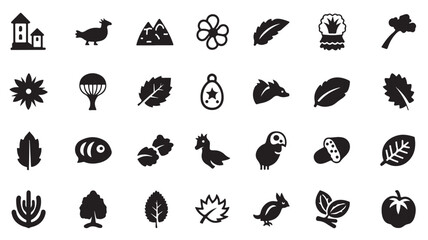 Fototapeta premium Set of black nature icons in simple flat design on white background for web and mobile applications